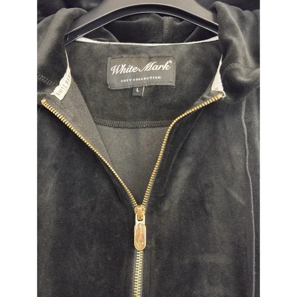 White Mark Cozy Collection Womens L Jacket Black Velour Full Gold Zip Hoodie‎ - Picture 5 of 8